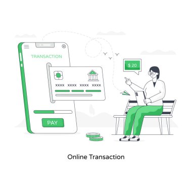 Telefon aracılığıyla bir çevrimiçi işlem, düz illüstrasyon