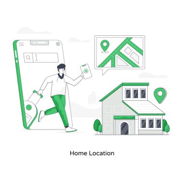 Ev konumunun düz çizimi, düzenlenebilir vektör