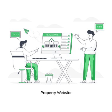 Mülkiyet web sitesinin resimli düz vektörü