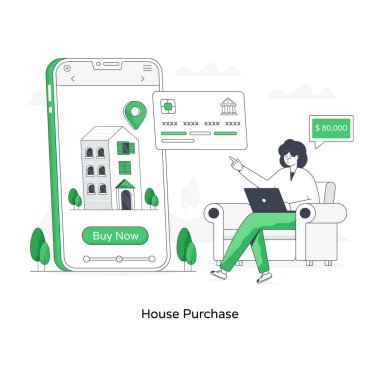 Ev satın alma vektörü düz illüstrasyon