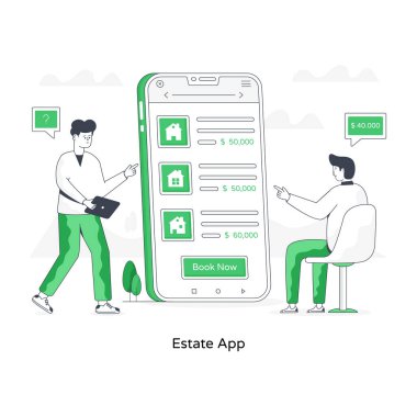 Emlak uygulamasının modaya uygun düz çizimi