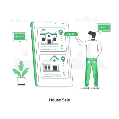 Ev satışının bir vektörü düz çizim