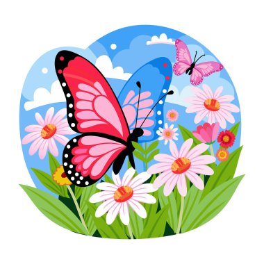 Kelebeği gösteren düz bir çizim