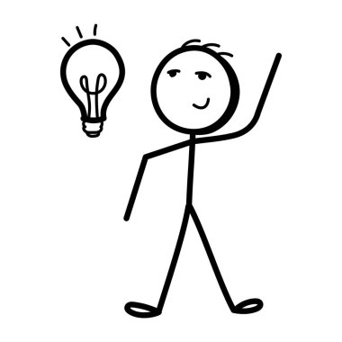 Ampul ile çubuk figür, fikrin kabataslak simgesi