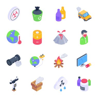 Çevre Kirliliğinin Isometric Simgeleri