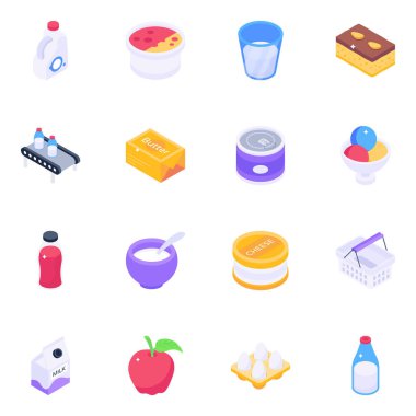 Organik Yiyecek Paketi Isometric Simgeleri