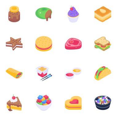 Çöp Yemeği ve Tatlılar Isometric Simgeleri