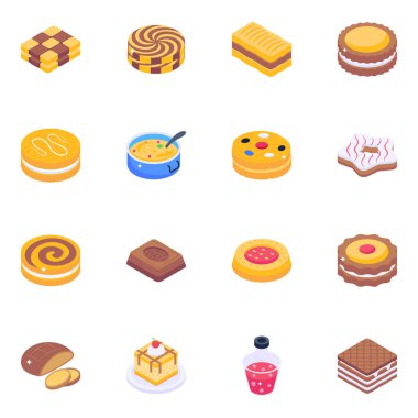Kurabiyeler ve Şekerlemeler Isometric Simgeleri