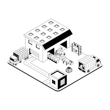 Akıllı bir depoyu gösteren izometrik bir çizim