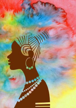 Painting for the interior. Decorative painting. Abstraction. Female profile on a bright watercolor background.