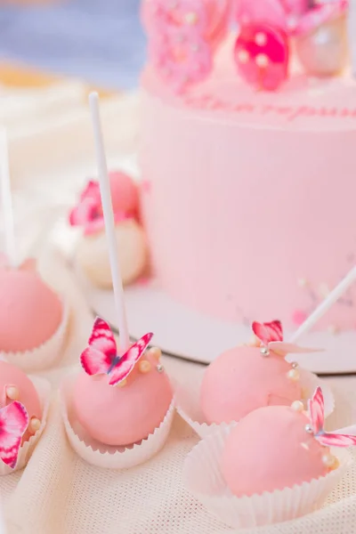 Cupcake Mit Zuckerguss Rosa Bonbons Kuchen Einer Schüssel — Stockfoto