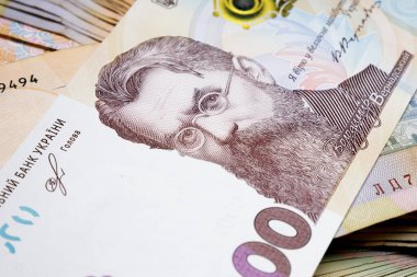 Ukrayna Hryvnia parasına yakın plan. Para Ukrayna. Yüksek kaliteli fotoğraf.
