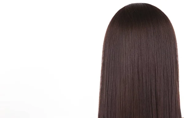 Menina com longo cabelo escuro reta saudável. — Fotografia de Stock