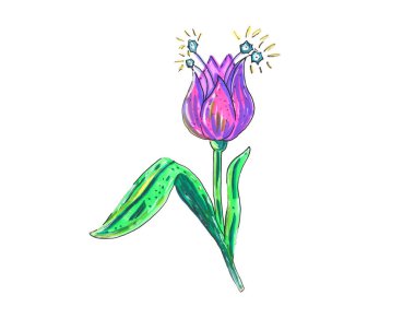 El çizimi, sihirli pembe soyut çiçek..