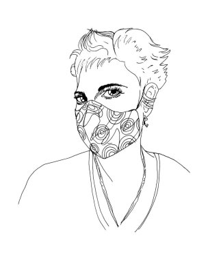 Maskeli kadın. Özet geç. Vektör çizimi çizimi.