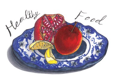 Beyaz arka planda sağlıklı besin örnekleri. Kalem İşaretleyici illüstrasyonu.