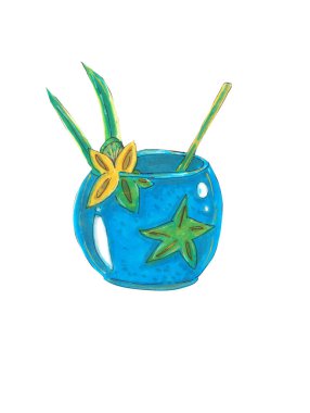 Limonlu ve yıldız meyveli yaz içeceği illüstrasyonu. Kalem İşaretleyici illüstrasyonu.