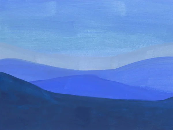 Абстрактная Рукописная Синяя Иллюстрация Пейзажа Природы Гуашская Живопись — стоковое фото