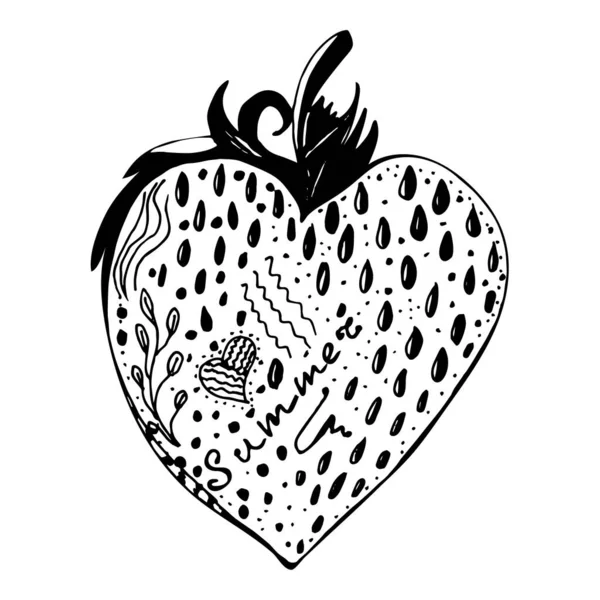 Fresas en forma de corazón. Esquema. Ilustración de Doodle. — Vector de stock