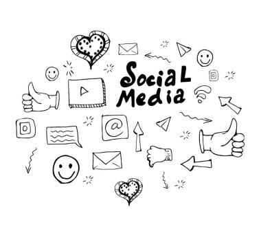 Sosyal medya karalama simgeleri seti. Vektör stok illüstrasyonu.