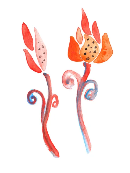 Ručně kreslené akvarel dekorativní lilie. Ilustrace Doodle. — Stock fotografie