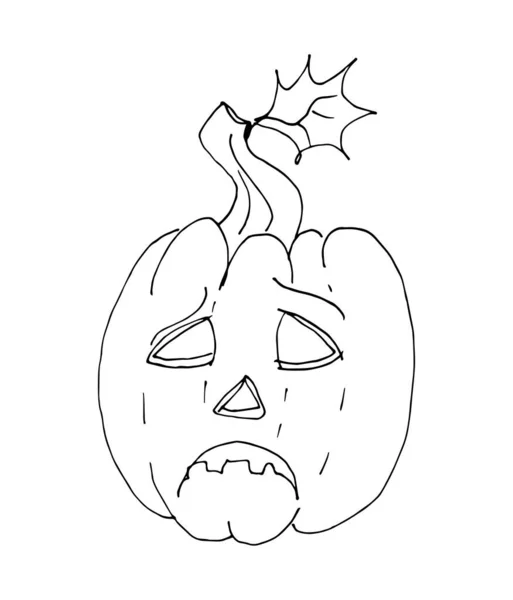Smutna ilustracja Pumpkin Doodle. Postać Halloween. Na pocztówki, projekt, reklamę. — Wektor stockowy