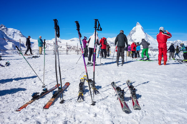 skiers with Matterhorn peak in background