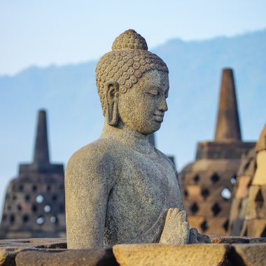 Borobudur, Yogyakarta, Indone tapınakta Buddist Buda heykeli