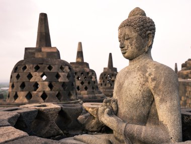 Borobudur, Yogyakarta, Indone tapınakta Buddist Buda heykeli