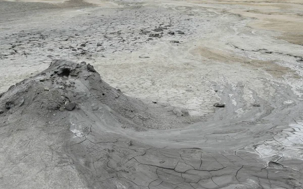 Close View Crater Mud Volcano Slow Flow Underground Mud Mixed — Stock Photo, Image