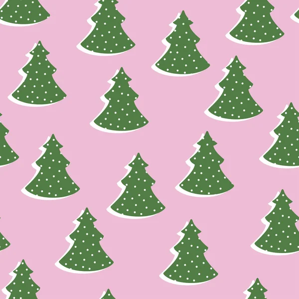 Χριστουγεννιάτικα Δέντρα Επίπεδη Διάνυσμα Αδιάλειπτη Μοτίβο Πράσινο Έλατο Ροζ Φόντο — Διανυσματικό Αρχείο