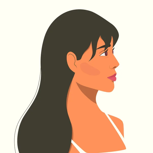 Retrato Una Hermosa Mujer Asiática Perfil Ilustración Vector Color Plano — Vector de stock