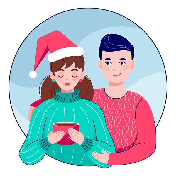 Flat Vector Colorful Illustration Hugging Couple Young Woman Young Man — Stock Vector