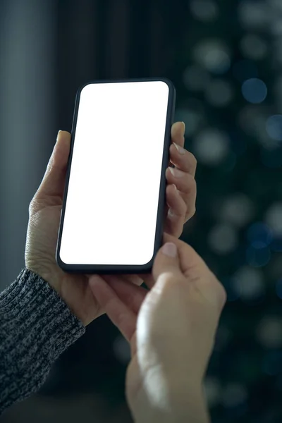 Modello Modello Smartphone Con Schermo Bianco Sfondo Effetto Bokeh Una — Foto Stock