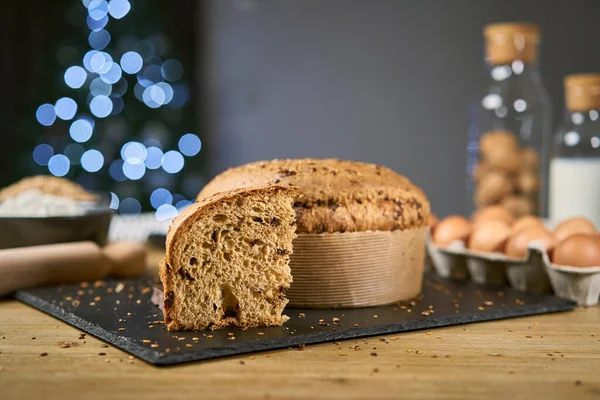 Panettone Cereals Celebrate Christmas Holiday Traditional Italian Homemade Christmas Panettone — Stock Photo, Image