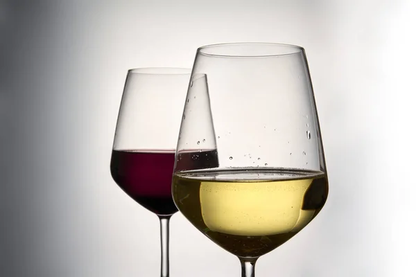 Foreground Two Glasses Wine First Glass White Wine Second Glass — Stock Photo, Image