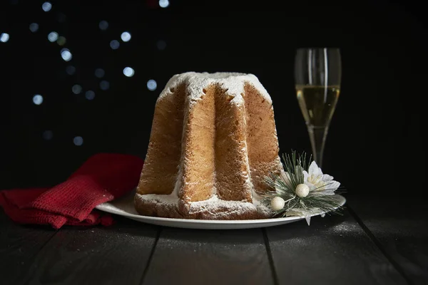 Pandoro Typical Italian Cake Celebrating Christmas Cake Black Wooden Table Stock Picture