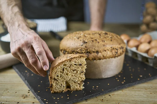 Desayuno Saludable Nutritivo Merienda Con Una Rebanada Pan Dulce Cereales Imágenes de stock libres de derechos