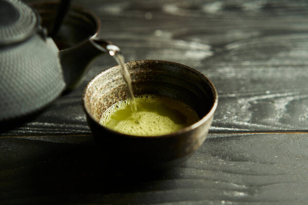 Japanese Organic Matcha Green Tea Cup Black Wood Background Healthy Royalty Free Stock Photos