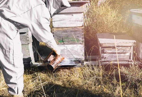 Beekeeper White Protective Suit Using Bee Stunner Container Hives Extract — ストック写真