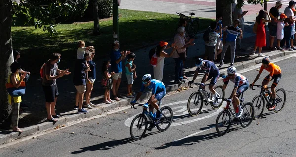 Burgos Ισπανια Αυγούστου 2021 Ελικόπτερο Του Ποδηλατικού Αγώνα Vuelta Spain — Φωτογραφία Αρχείου