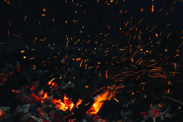 Danger Uncontrolled Sparks Fire Embers Preparing Barbecue Copying Space — Stock Photo, Image