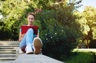 İlginç bir kitap okuyan kadın.