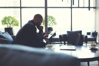 Man government worker with digital tablet