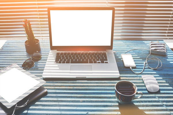 Mock up of modern desktop with work tools