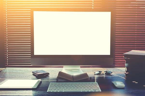 Mock up of freelancer work space with pc computer — Stock Photo, Image