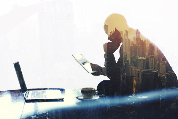 Man using touch pad and net-book