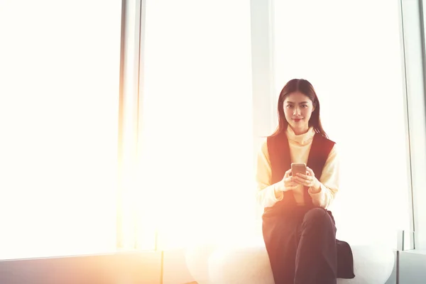 Young charming businesswoman with mobile phone — 스톡 사진