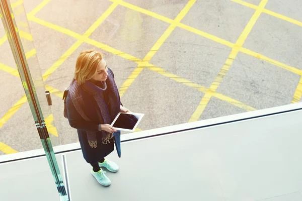 Young cheerful woman with digital tablet — ストック写真