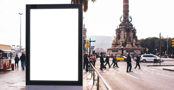 Modern White Blank Banner Empty Screen Roadside Crosswalk Majestic Monument — Stock Photo, Image